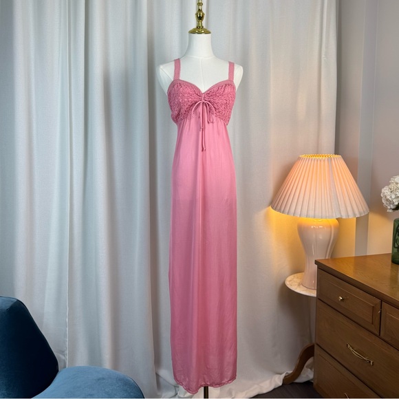 Vintage Other - Vintage Pink Smocked Bust Maxi Nightgown size M/L